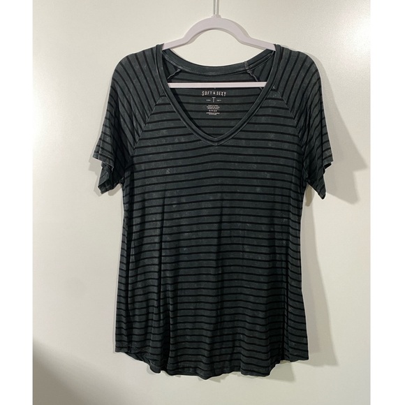 AE Soft & Sexy V-Neck Shirt Short Sleeve Black and Gray Stripes Size Small - Picture 8 of 8